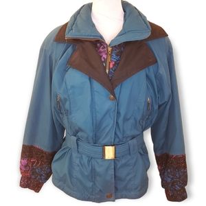 Vintage 90s Ski Jacket Belted Teal Ladies Medium Skiing Passport